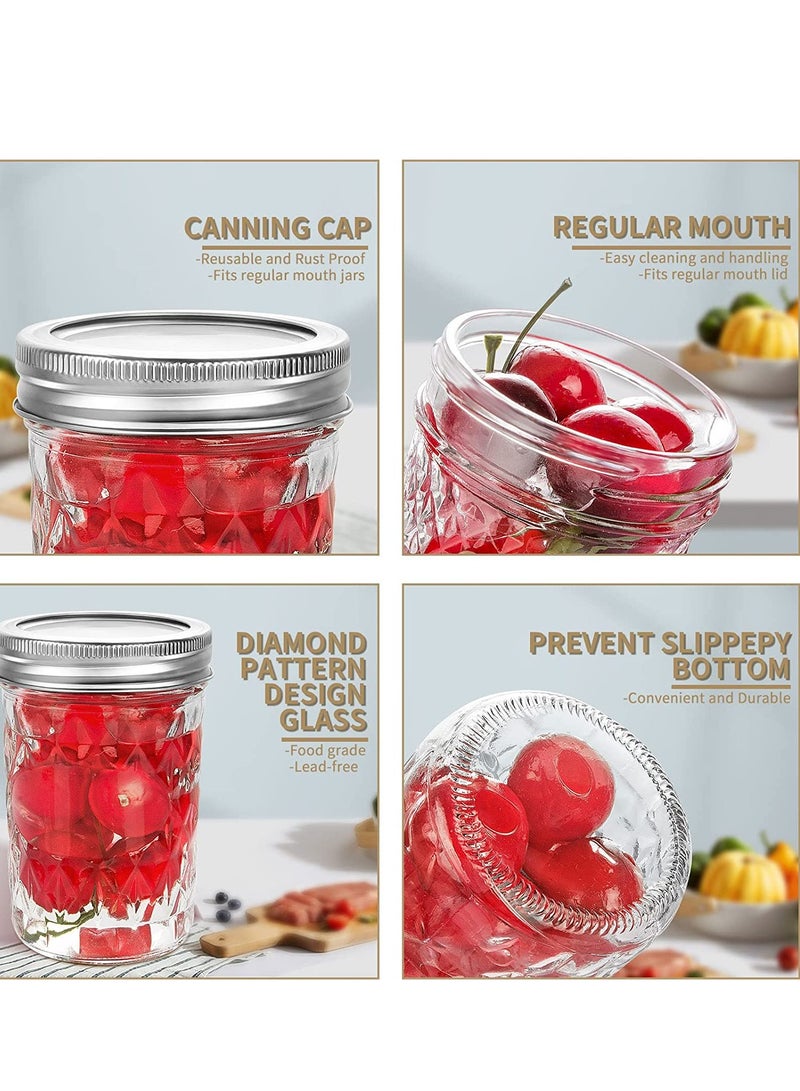 Ma son Jars with Lids and Bands, Ball Regular Mouth Ma son Jars, Quilted Crystal Jars Ideal for Jams, Jellies, Conserves, Preserves, Fruit Syrups, Chutneys, and Pizza Sauce