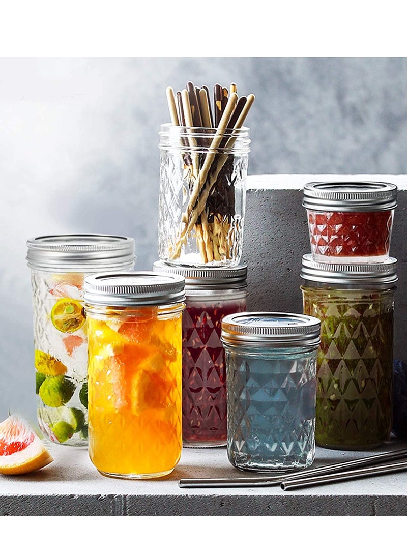 Ma son Jars with Lids and Bands, Ball Regular Mouth Ma son Jars, Quilted Crystal Jars Ideal for Jams, Jellies, Conserves, Preserves, Fruit Syrups, Chutneys, and Pizza Sauce