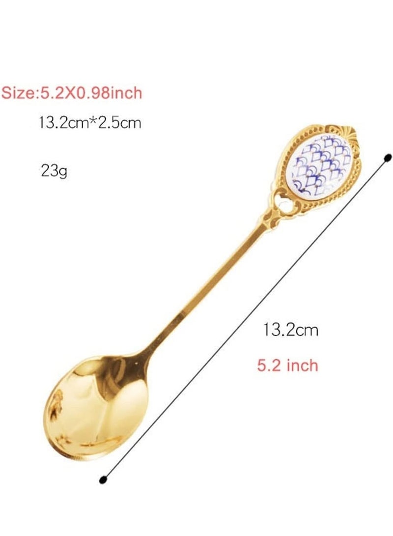 Small Spoons Dessert Spoons Tiny Spoon Light Luxury Stainless Steel Golden Coffee Spoon Mixing Spoons with Ceramic Handle Stainless Steel Scoop Spoons Spoon Set Teaspoon Spoon Soup Spoon