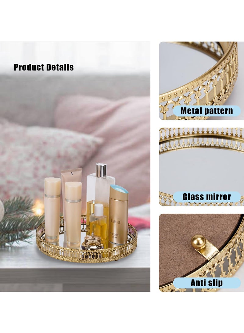 Gold Mirrored Vanity Tray for Bathroom Counter,Metal Decorative Jewelry Storage Tray Cosmetic Perfume Organizer for Dresser,Bedroom,Home Decor,Suit for Candle Holder,Coffee Table Centerpiece L