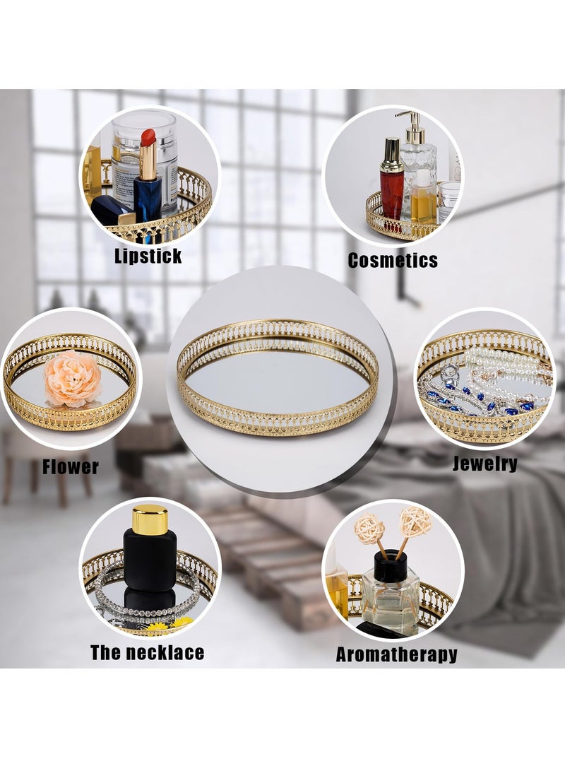 Gold Mirrored Vanity Tray for Bathroom Counter,Metal Decorative Jewelry Storage Tray Cosmetic Perfume Organizer for Dresser,Bedroom,Home Decor,Suit for Candle Holder,Coffee Table Centerpiece L