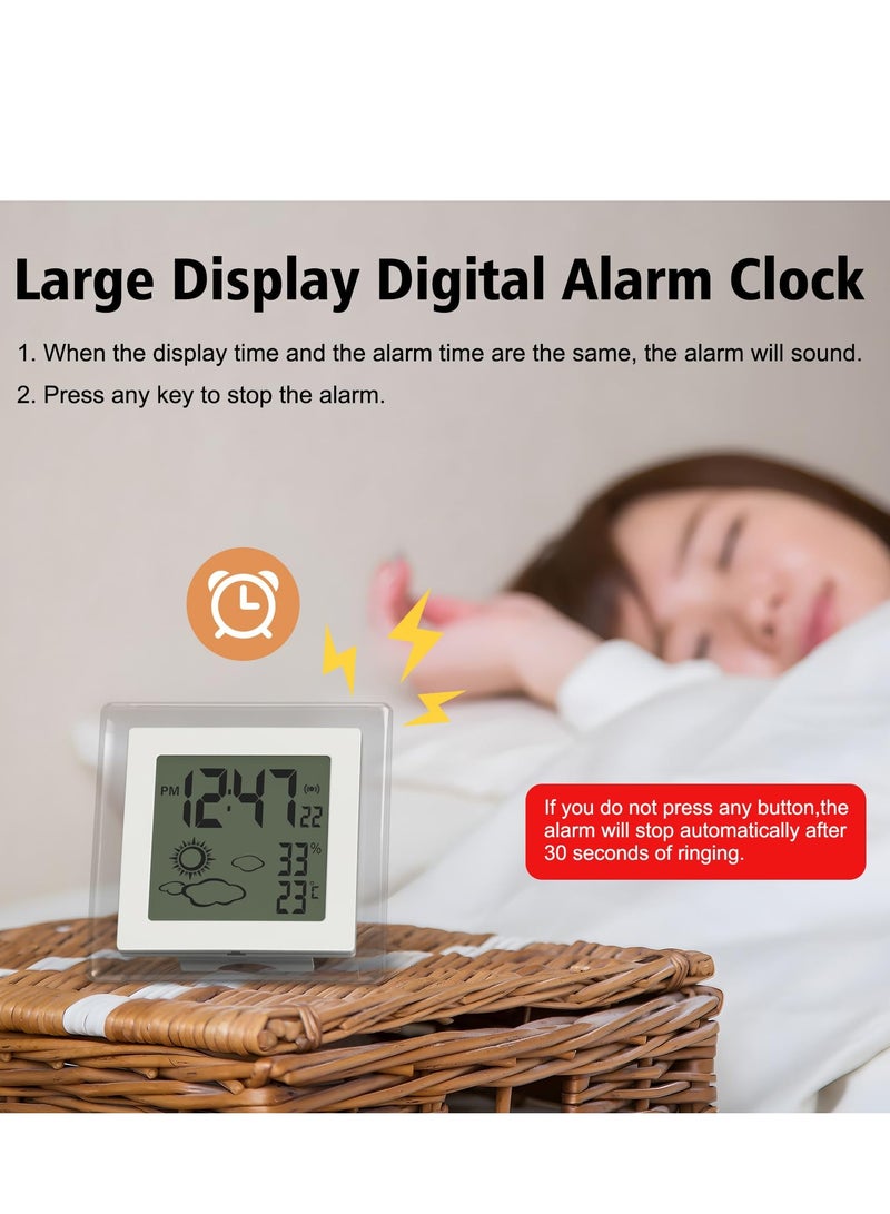 Digital Alarm Clock Small Battery Operated Alarm Clock Weather Desk Clocks with Temperature in ℃ or ℉, Auto Backlight, 12/24H, Date, Stylish Design for Kids Office Bedroom(Battery Included)