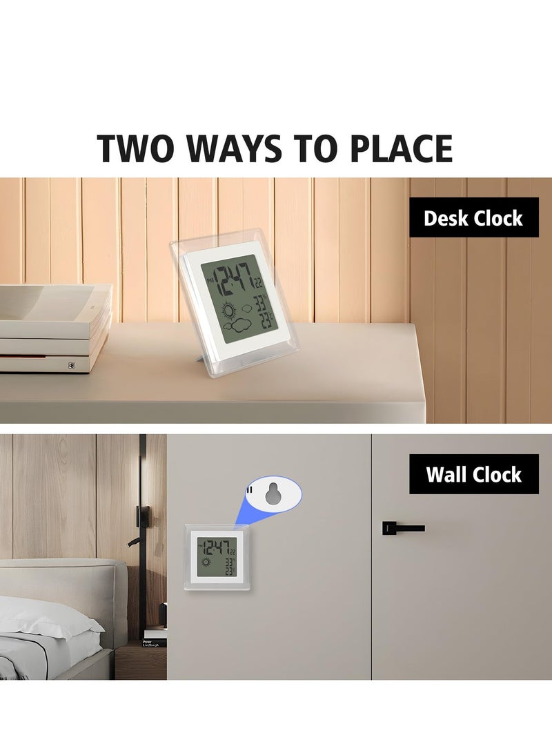 Digital Alarm Clock Small Battery Operated Alarm Clock Weather Desk Clocks with Temperature in ℃ or ℉, Auto Backlight, 12/24H, Date, Stylish Design for Kids Office Bedroom(Battery Included)