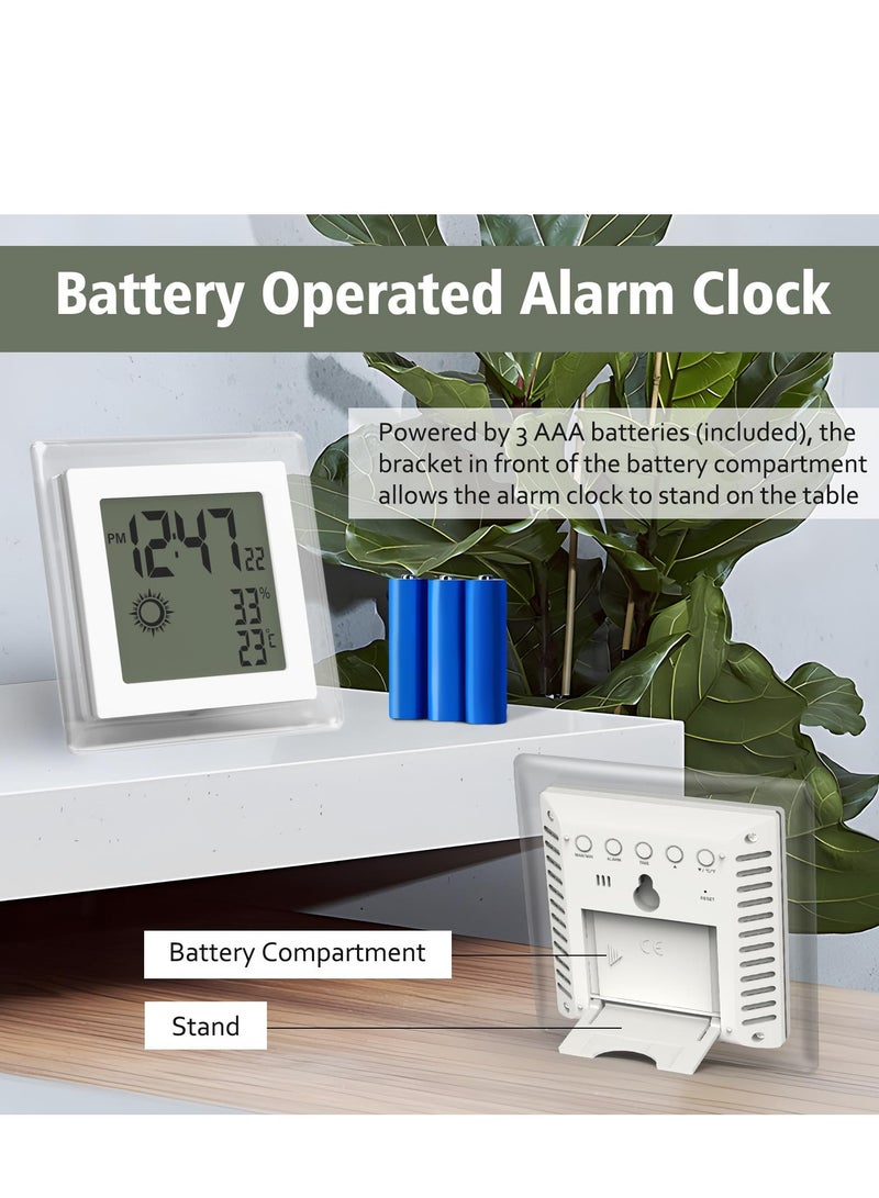 Digital Alarm Clock Small Battery Operated Alarm Clock Weather Desk Clocks with Temperature in ℃ or ℉, Auto Backlight, 12/24H, Date, Stylish Design for Kids Office Bedroom(Battery Included)