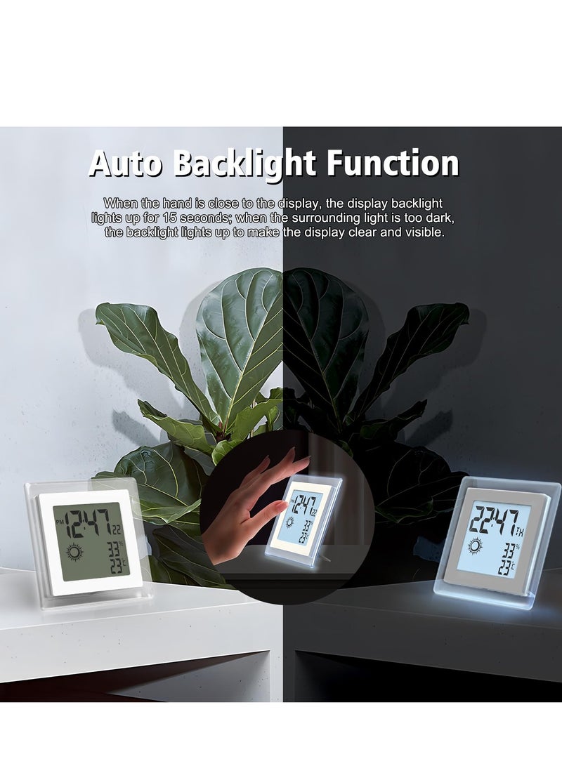 Digital Alarm Clock Small Battery Operated Alarm Clock Weather Desk Clocks with Temperature in ℃ or ℉, Auto Backlight, 12/24H, Date, Stylish Design for Kids Office Bedroom(Battery Included)