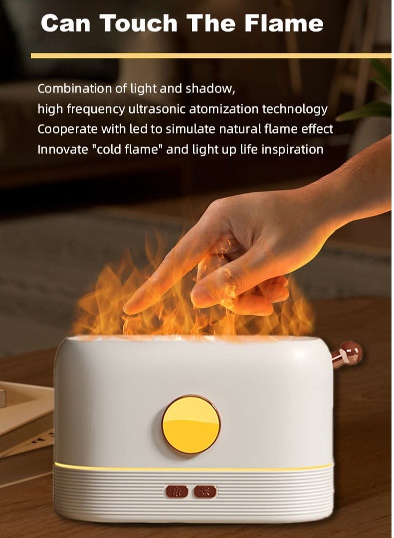 Flame Humidifier | Flame Essential Oil Diffuser with Smart Shut Off, 3D Flame Cool Mist Yoga SPA Perfect for Home Bedroom Office and Gifting for Friends and Family  200ml Ultrasonic Aroma | White