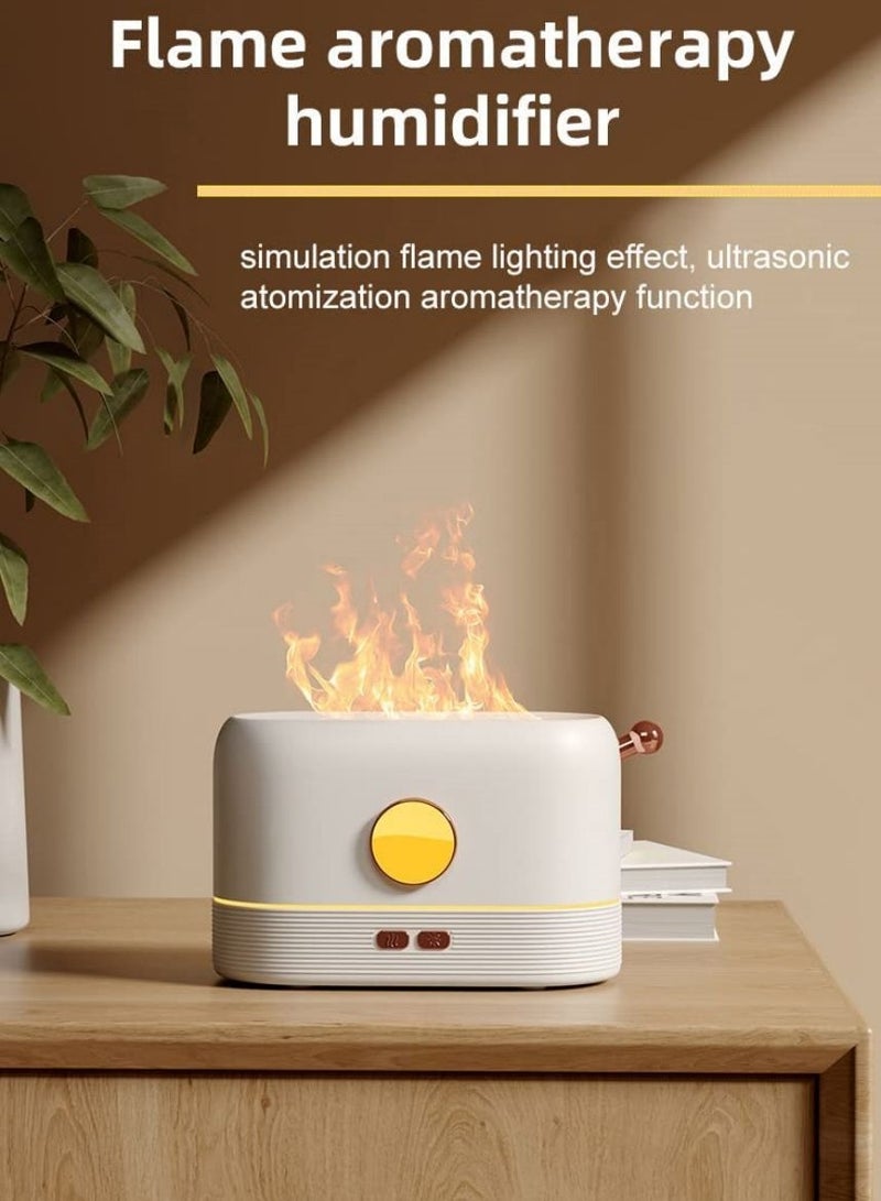 Flame Humidifier | Flame Essential Oil Diffuser with Smart Shut Off, 3D Flame Cool Mist Yoga SPA Perfect for Home Bedroom Office and Gifting for Friends and Family  200ml Ultrasonic Aroma | White