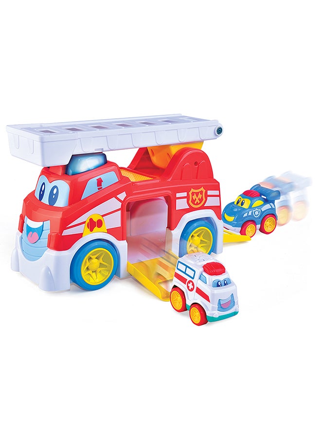 Little Learners Vroom Vroom Fire Truck - Flashing Lights And Sounds, Extendable Ladder, Assorted 12m+