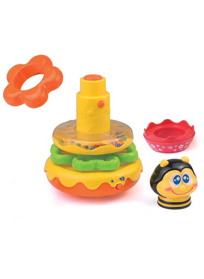 Little Learners Honey Bee Stacking Rings - Electronic Stacking Rings With Wobbly Weighted Base, Rattling Rings, Sing-along Bee, 12m+