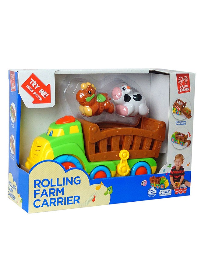 Little Learners Rolling Farm Carrier - Electronic Sounds, Fold-out Ramp, Includes 2 Animals, 12m+