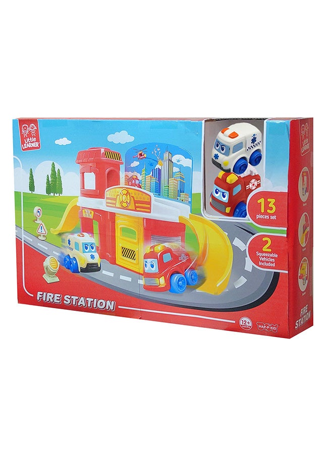Little Learners Fire Station Playset - Realistic Pretend Play Toy With Vehicles