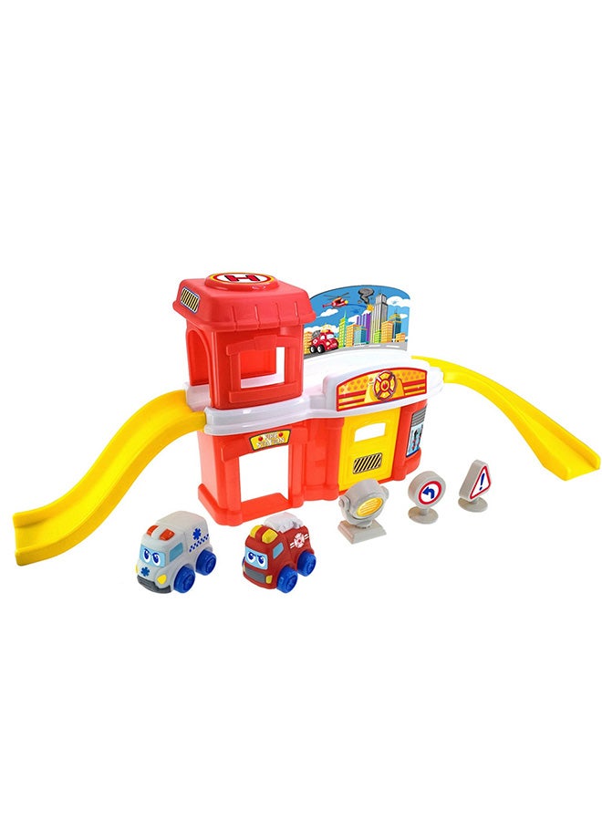 Little Learners Fire Station Playset - Realistic Pretend Play Toy With Vehicles