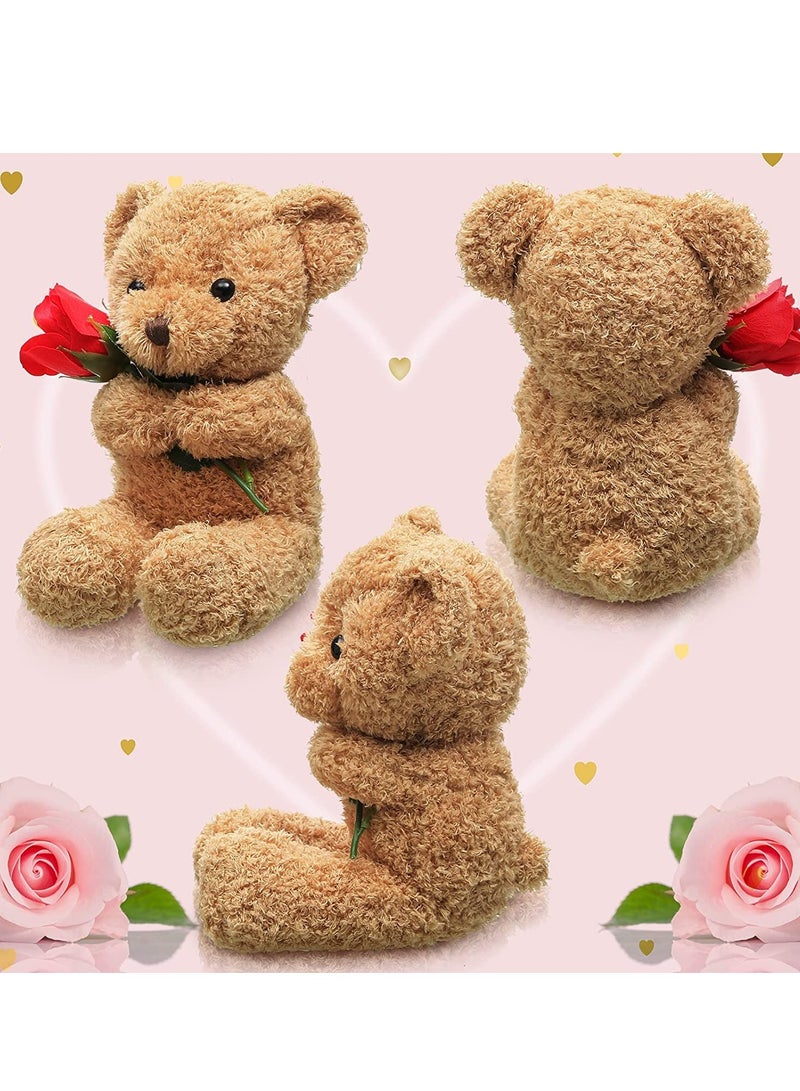 Plush Stuffed Animal Bear with Rose Funny C ute Stuffed Animal Plush Valen tine's Day Gifts for Kids Toddler g ir lf rie n d Mother's Day, 11.8 Inches Brown