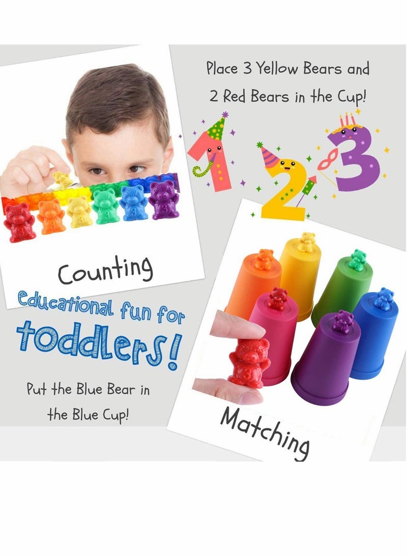 71pcs Rainbow Counting Bears Set with Storage Bag, Matching Sorting Cups, Bear Counters and Dice Math Toddler Games