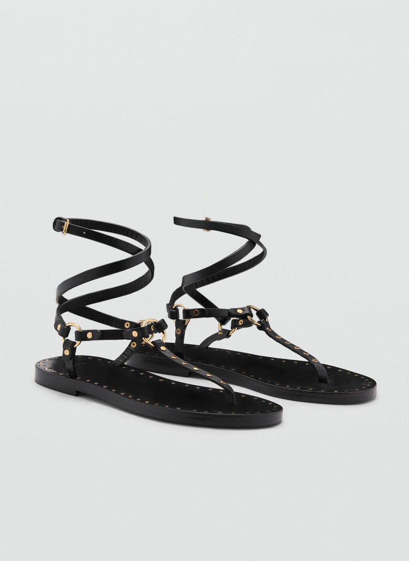 Split Leather Sandals With Buckle