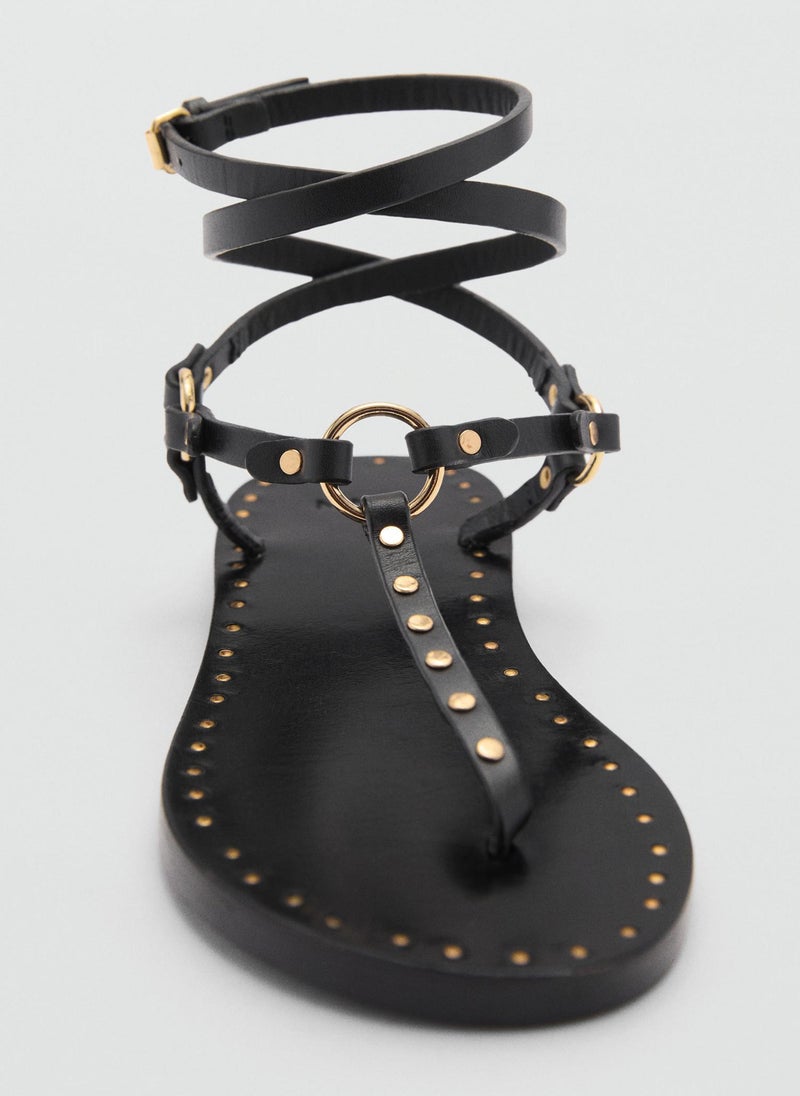 Split Leather Sandals With Buckle