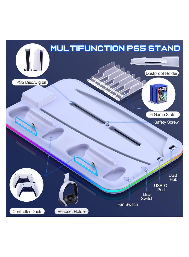 PS5 Controller Charger, LED Dock Cooler for Sony Playstation 5, Console Support Base, Game Stand, Gaming Accessories