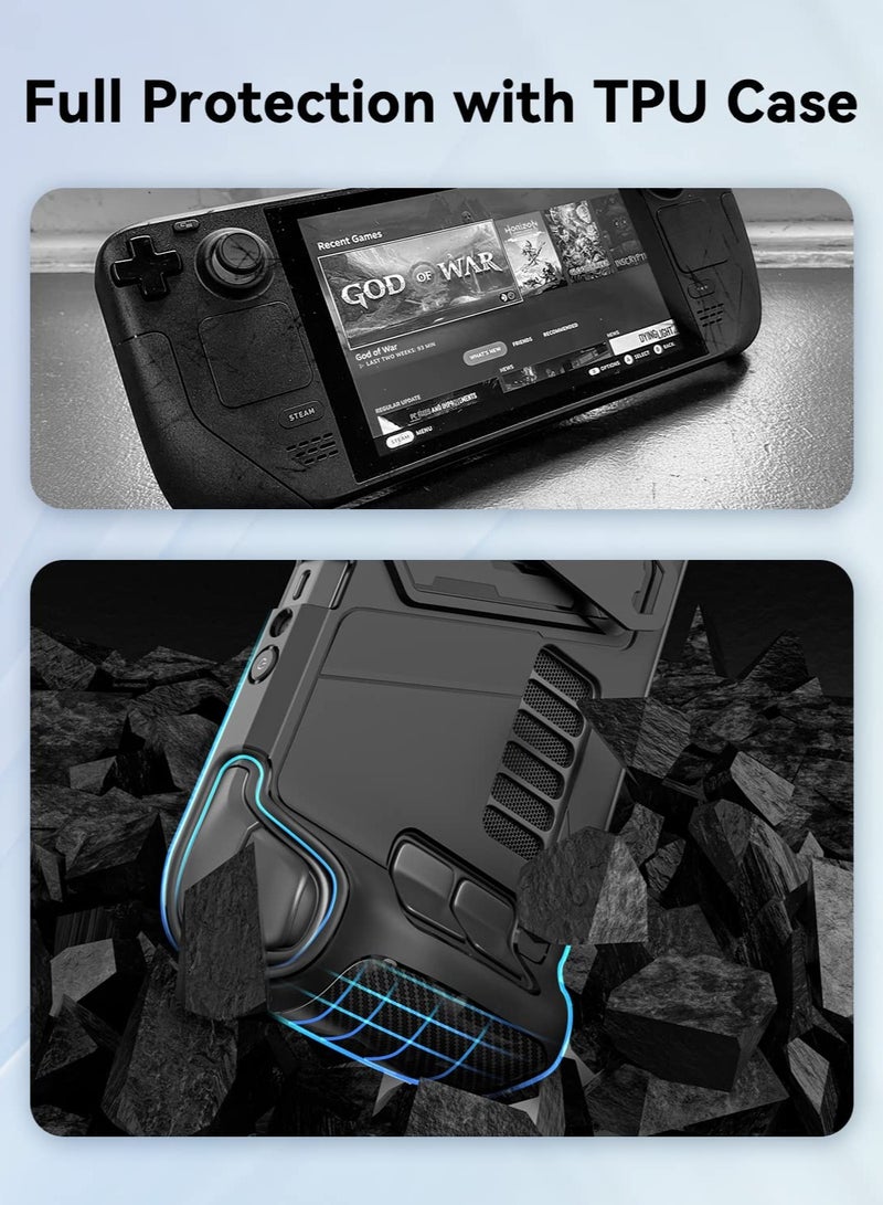 Protective Case for Steam Deck with Kickstand, Accurate Cutouts TPU Cover for Steam Deck, Anti Slip Comfort Shockproof Protector Grip Shell for Steam Deck Black