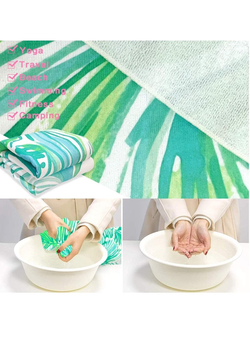 Microfiber Sand Free Beach Towel | Quick Fast Dry Super Absorbent Oversized Lightweight Big Large Towels Blanket Green Leaf Cool Swim Beach Towels for Travel Pool Swimming Bath Camping Adult Women Men