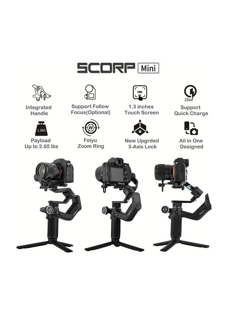 FeiyuTech Scorp Mini 3-Axis All In One Gimbal Stabilizer For Mirrorless Camera With Short Lens, Compact Cameras, Action Camera Gopro, 54-88mm Width IPhone 15 Pro, 1.3