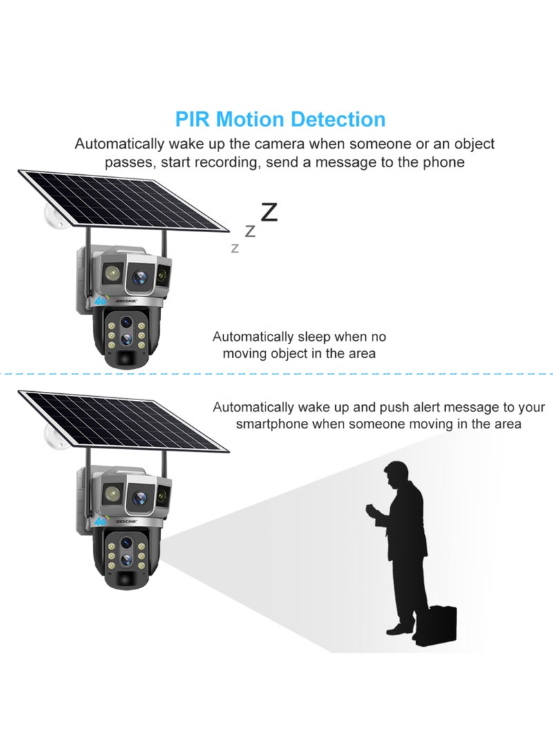 4MP Dual-Lens 4G Sim Card Solar Camera,Solar Powered Outdoor Security Camera