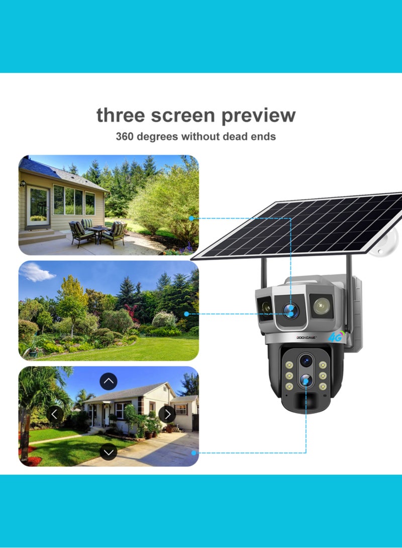 4MP Dual-Lens 4G Sim Card Solar Camera,Solar Powered Outdoor Security Camera