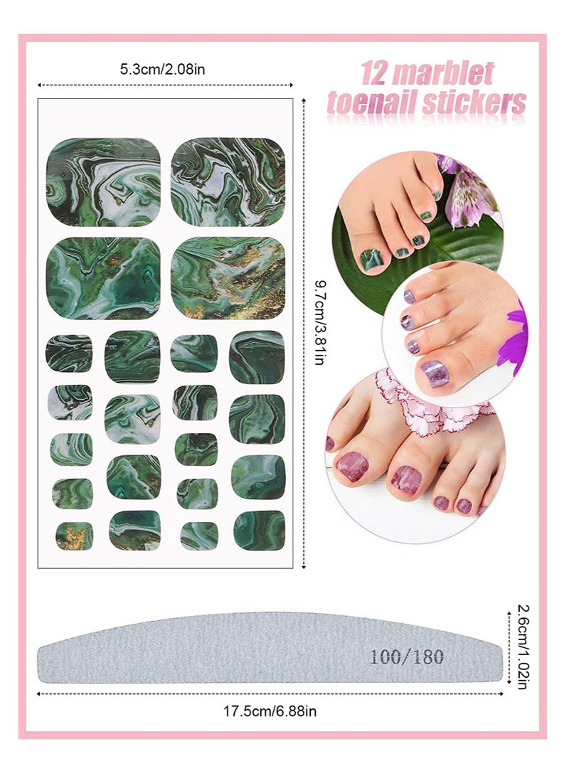 Toenail Wrap Art Polish Stickers, 12 Sheets Marble Toe Nail Polish Stickers Self Adhesive Full Nail Wraps Designs with 1 Piece Nail File for Women Girls Nail Art Decoration