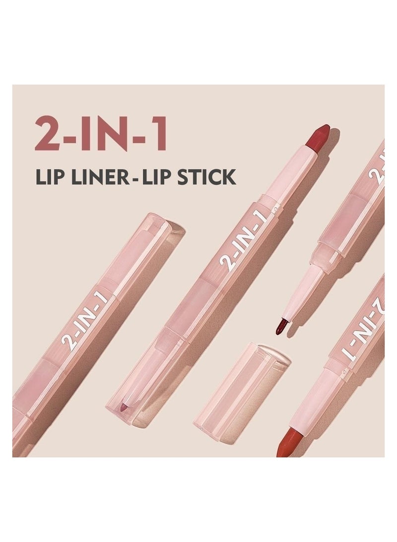 2 in 1 Matte Velvet Lipstick and Lip Liner Set 6 Pcs Long Lasting Nude Red Lip Makeup Gift Set