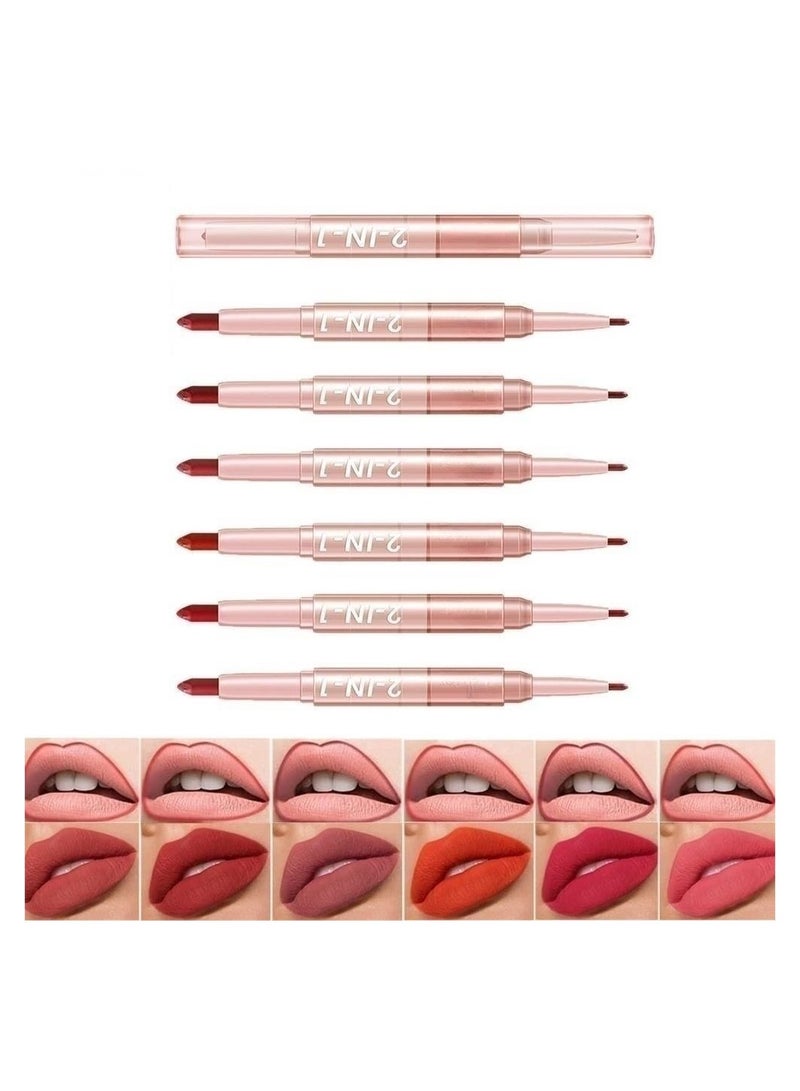 2 in 1 Matte Velvet Lipstick and Lip Liner Set 6 Pcs Long Lasting Nude Red Lip Makeup Gift Set