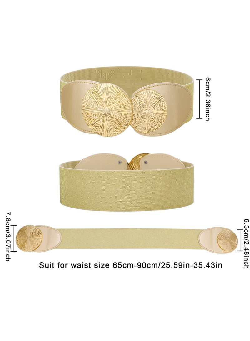 Women Elastic Belt, Fashion Stretchy Belt Women Wide Waist Belt Elastic Belt for Dresses Retro Skinny Waist Belt for Dress Shirt Jumpsuit Long Coat (Gold)