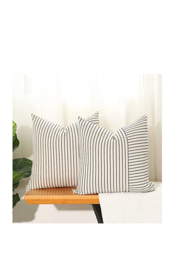 Grey and Beige Patchwork Farmhouse Throw Pillow Covers 18 x 18 Inch, Pack of 4 Striped Linen Decorative Pillow Case for Sofa Couch Chair Bedroom Modern DecorGrey