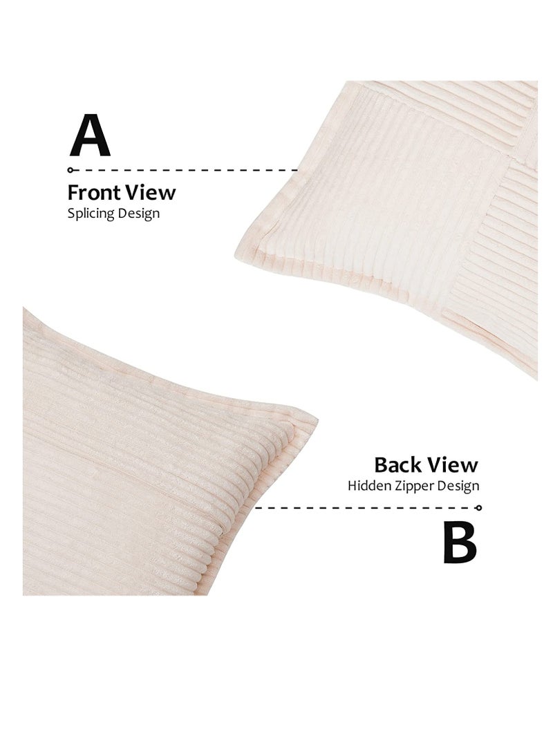 Cream Throw Pillows Covers 18 x 1845 X 45 cm Set of 4 Corduroy Decorative Rustic Modern Farmhouse Pillow Cover, Square Boho Cushion Case for Couch Sofa Bedroom Living Room NO Pillow Insert