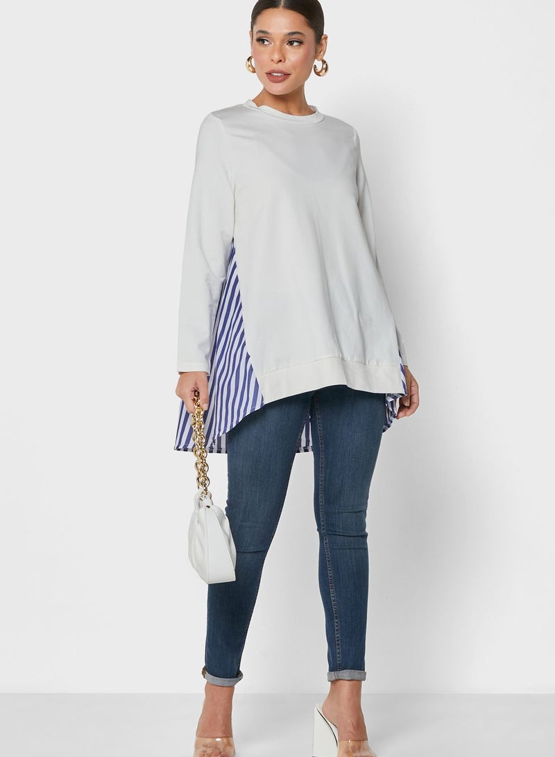 Stripe Detail  Crew Neck Tunic