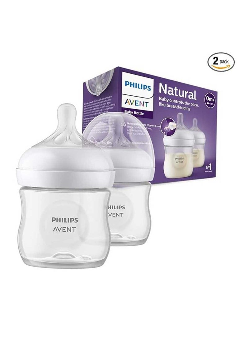 Philips Avent Natural Response Baby Feeding Bottle - 2 x 125ml Baby Milk Bottle for Newborns and Up, BPA Free 0+ months