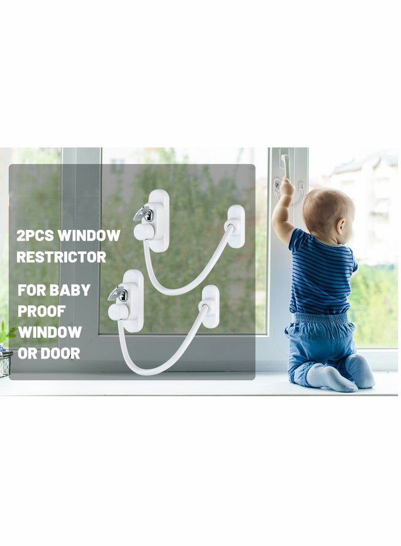 2 Pack Window Door Restrictor Child Baby Safety Security Lock Cable Wire with Self Drilling Screws and Keys for Home, Public and Commercial Applications