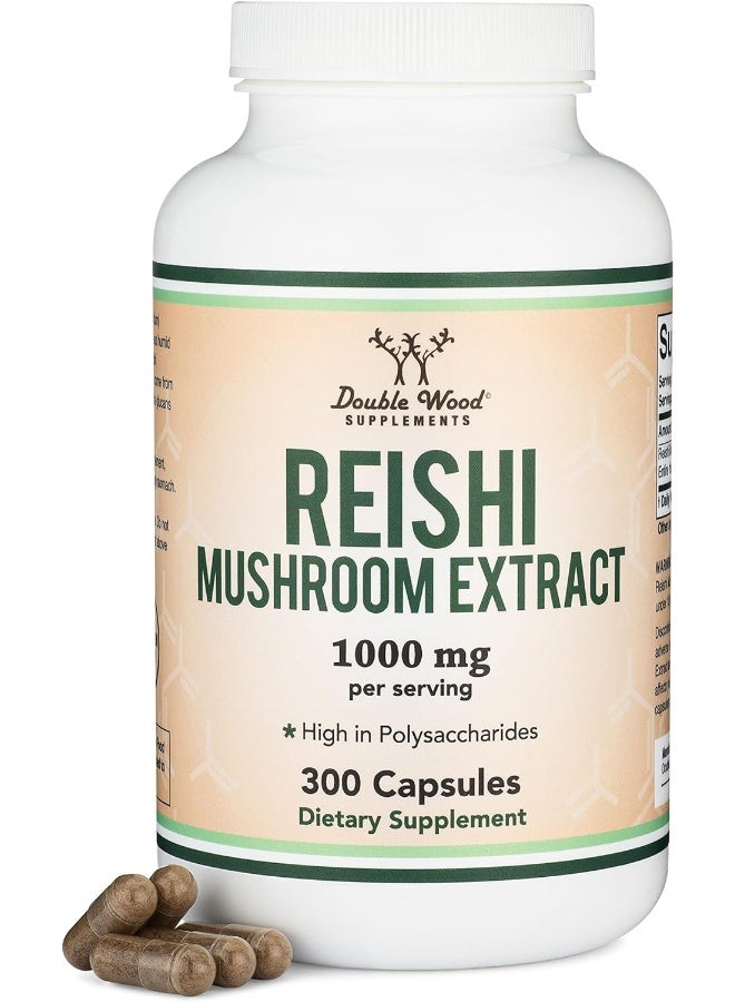 Reishi Mushroom Capsules 4:1 Ganoderma Extract, 1,000Mg Red Reishi Powder Servings 300 Count, 5 Month Supply, Potent Mushroom Supplement For Immune System Support And Defense