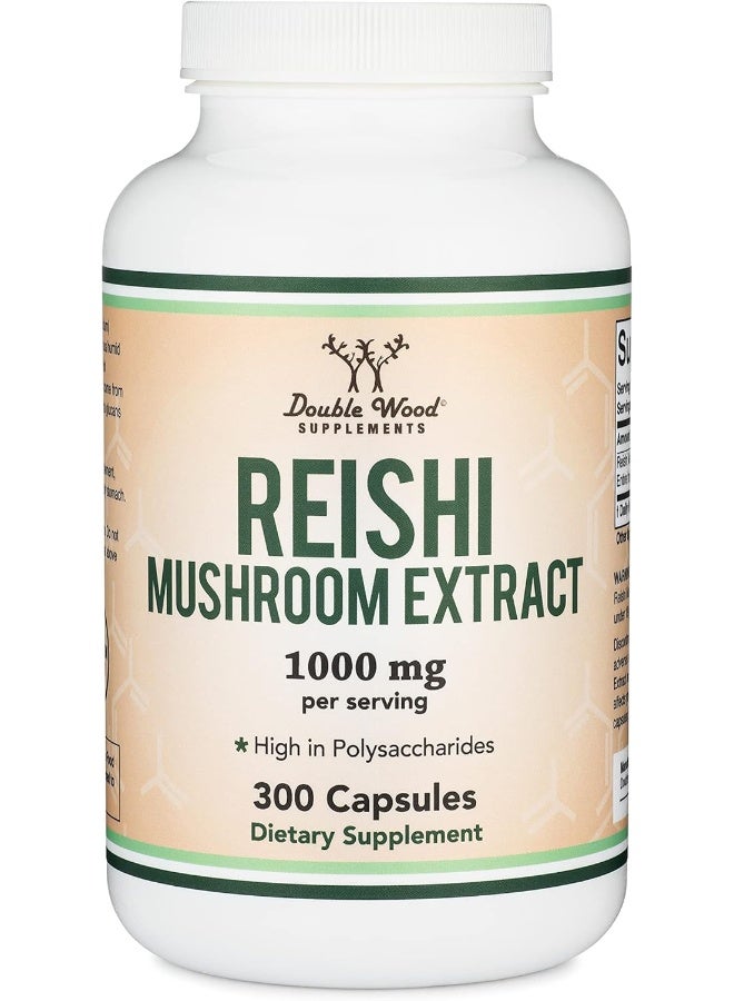 Reishi Mushroom Capsules 4:1 Ganoderma Extract, 1,000Mg Red Reishi Powder Servings 300 Count, 5 Month Supply, Potent Mushroom Supplement For Immune System Support And Defense