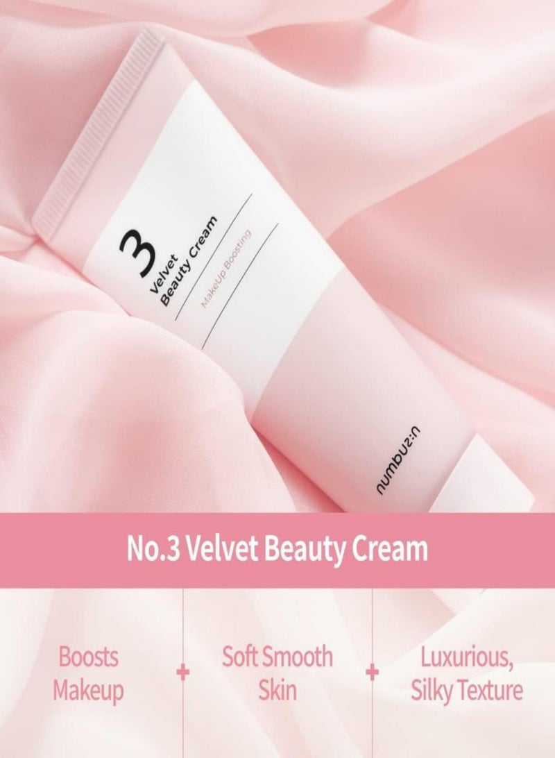 Numbuzin No.3 Velvet Beauty Cream - Premium Facial Makeup Primer for Textured Skin, Niacinamide Infused for Poreless Smooth Powdery Finish, 60ml