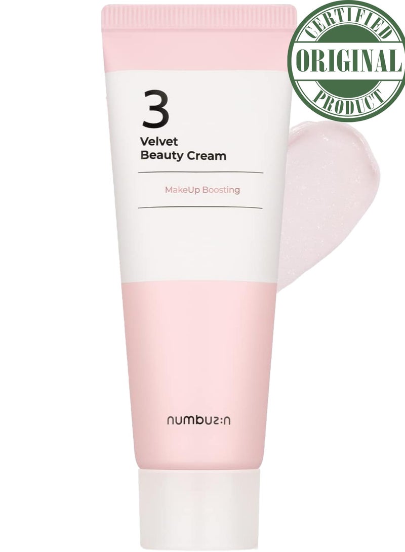 Numbuzin No.3 Velvet Beauty Cream - Premium Facial Makeup Primer for Textured Skin, Niacinamide Infused for Poreless Smooth Powdery Finish, 60ml