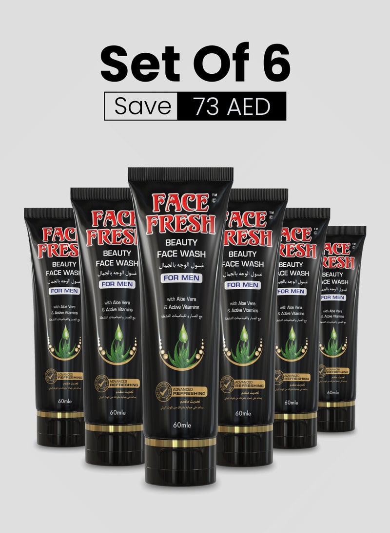 Set of 6 Men's Gentle Beauty Face Wash - Unclog Pores, Increases Collagen Production & Prevents Acne, Face Wash for All Skin Types 60ml