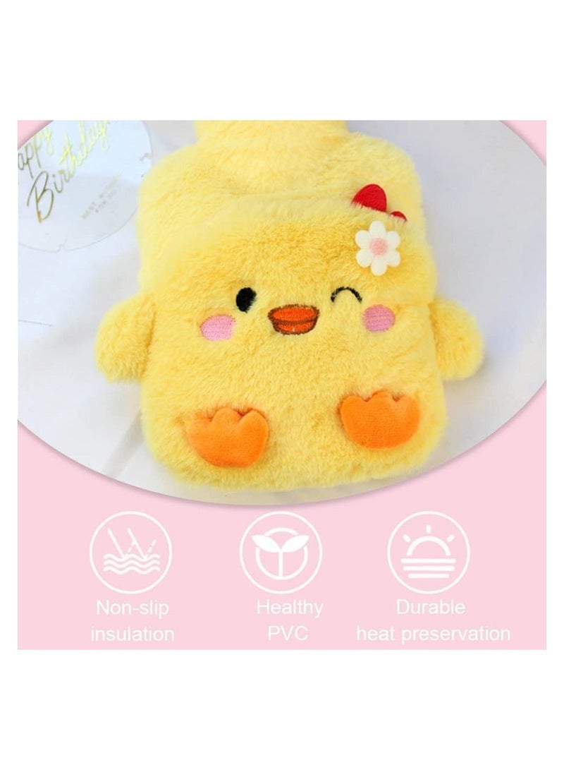 Rubber Hot Water Bottles Pain Relief with Cute Faux Fur Cover Women Kids Child 3D Cartoon Pattern Hot Water Bag Plush Cover Hot Water Bottle Warm Water Bag for Period Cramps Pain 500ml