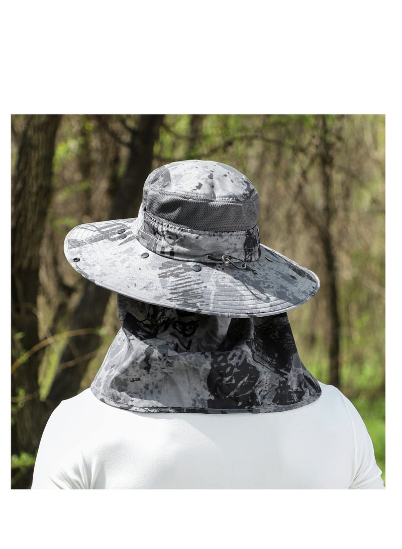 UPF 50+ Sun Fishing Hat for Men Women Wide Brim Hat with Detachable Face Cover & Neck Flap