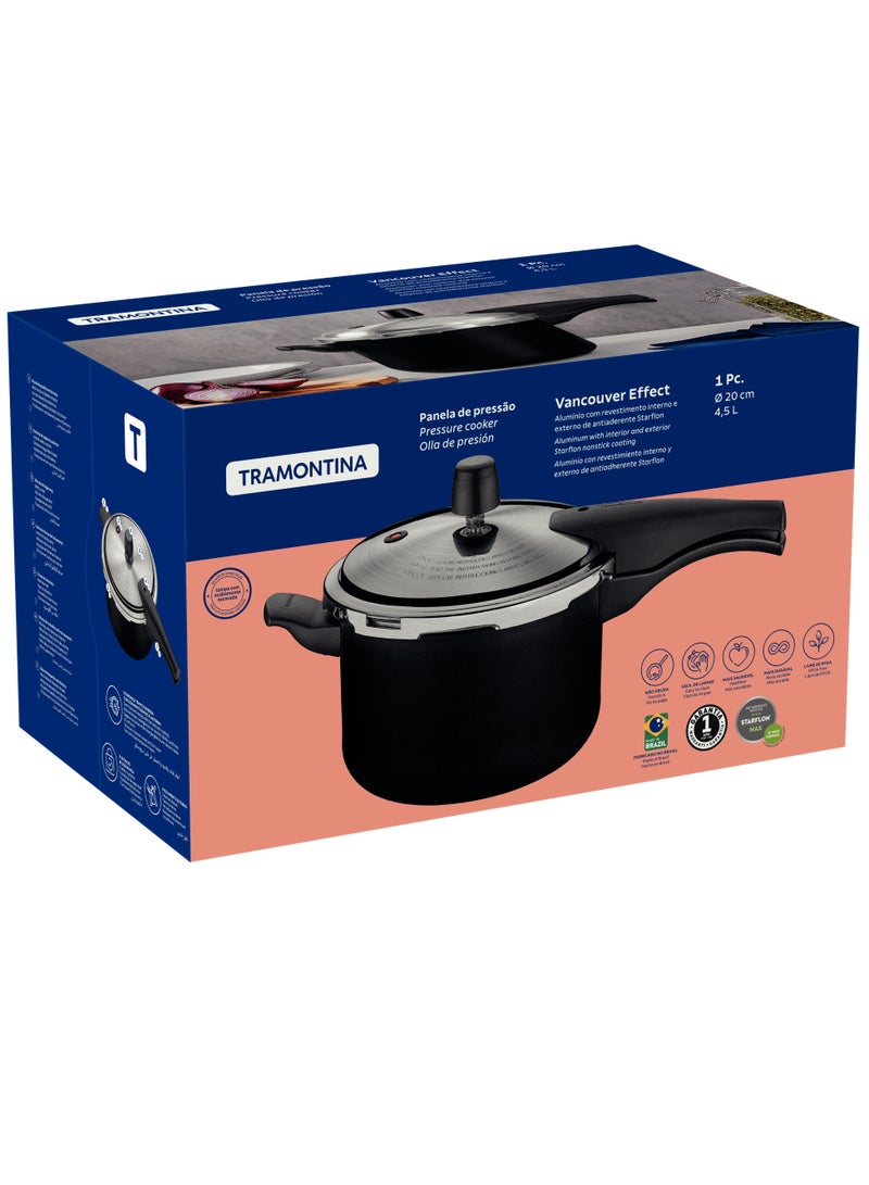 Since 1911,Made in Brazil- Vancouver Effect Aluminum Pressure Cooker with Interior and Exterior Starflon Max Nonstick Coating, Black