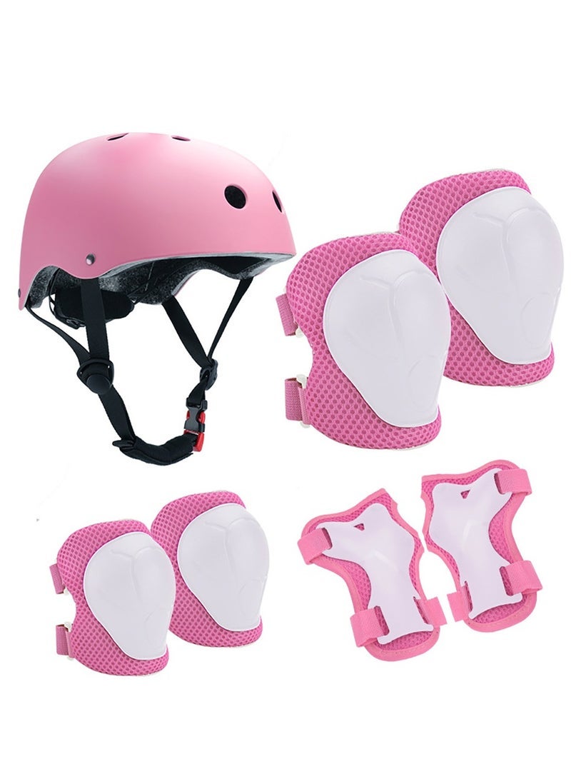 Kids Bike Helmet, Sports Protective Gear with Knee Pads and Elbow Pads, Children Protective Gear Kit for Skateboarding(Pink)