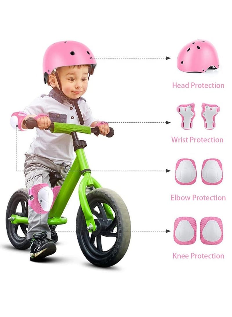 Kids Bike Helmet, Sports Protective Gear with Knee Pads and Elbow Pads, Children Protective Gear Kit for Skateboarding(Pink)