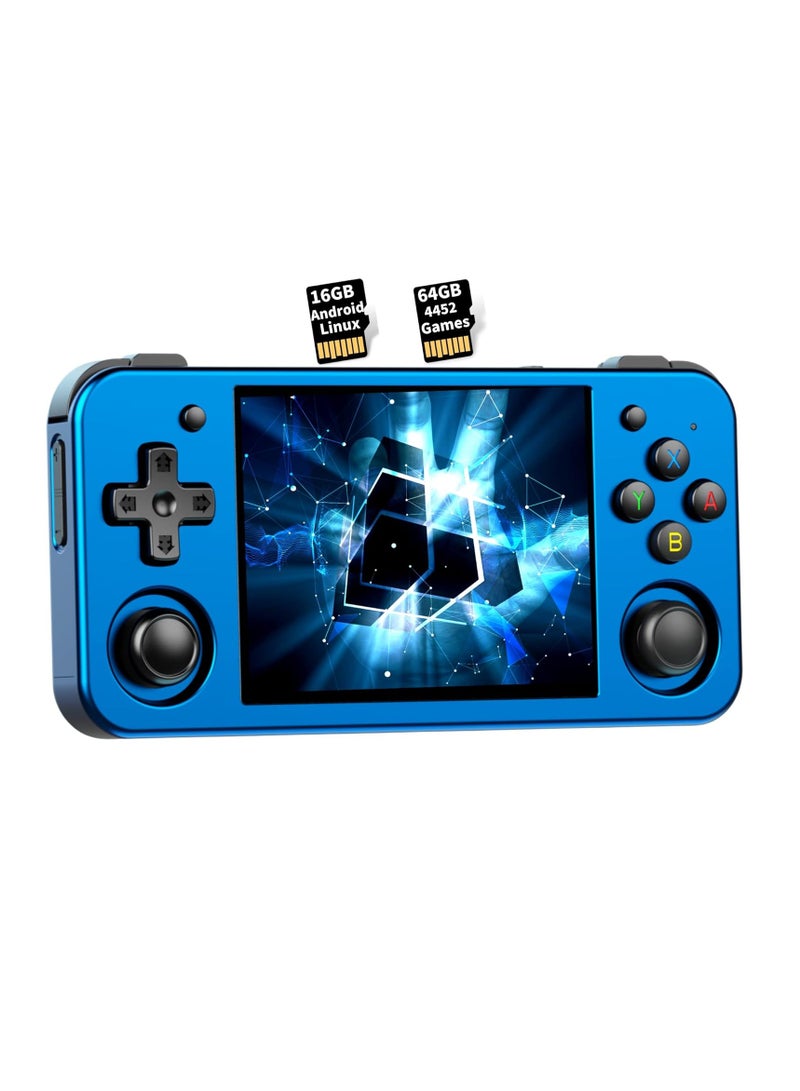 ANBERNIC RG353M Handheld Game Console Aluminum Alloy CNC Support Dual OS Android 11+ Linux, 5G WiFi 4.2 Bluetooth 3.5 Inch IPS Multi-Touch Screen 64G TF Card 4420+ Classic Games(Blue)