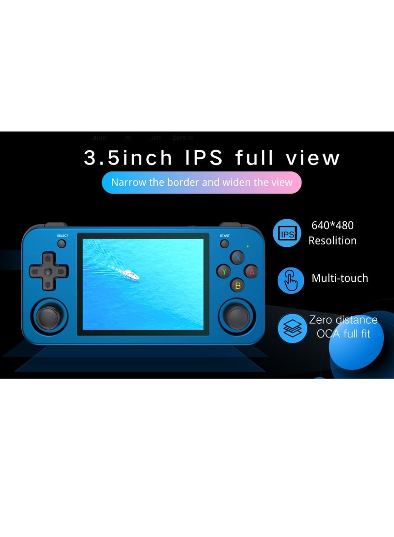 ANBERNIC RG353M Handheld Game Console Aluminum Alloy CNC Support Dual OS Android 11+ Linux, 5G WiFi 4.2 Bluetooth 3.5 Inch IPS Multi-Touch Screen 64G TF Card 4420+ Classic Games(Blue)