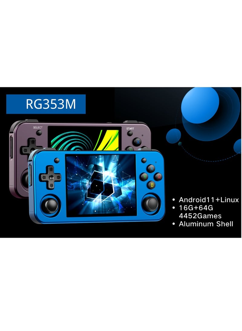 ANBERNIC RG353M Handheld Game Console Aluminum Alloy CNC Support Dual OS Android 11+ Linux, 5G WiFi 4.2 Bluetooth 3.5 Inch IPS Multi-Touch Screen 64G TF Card 4420+ Classic Games(Blue)