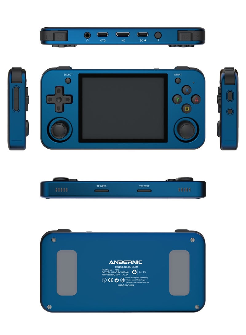 ANBERNIC RG353M Handheld Game Console Aluminum Alloy CNC Support Dual OS Android 11+ Linux, 5G WiFi 4.2 Bluetooth 3.5 Inch IPS Multi-Touch Screen 64G TF Card 4420+ Classic Games(Blue)