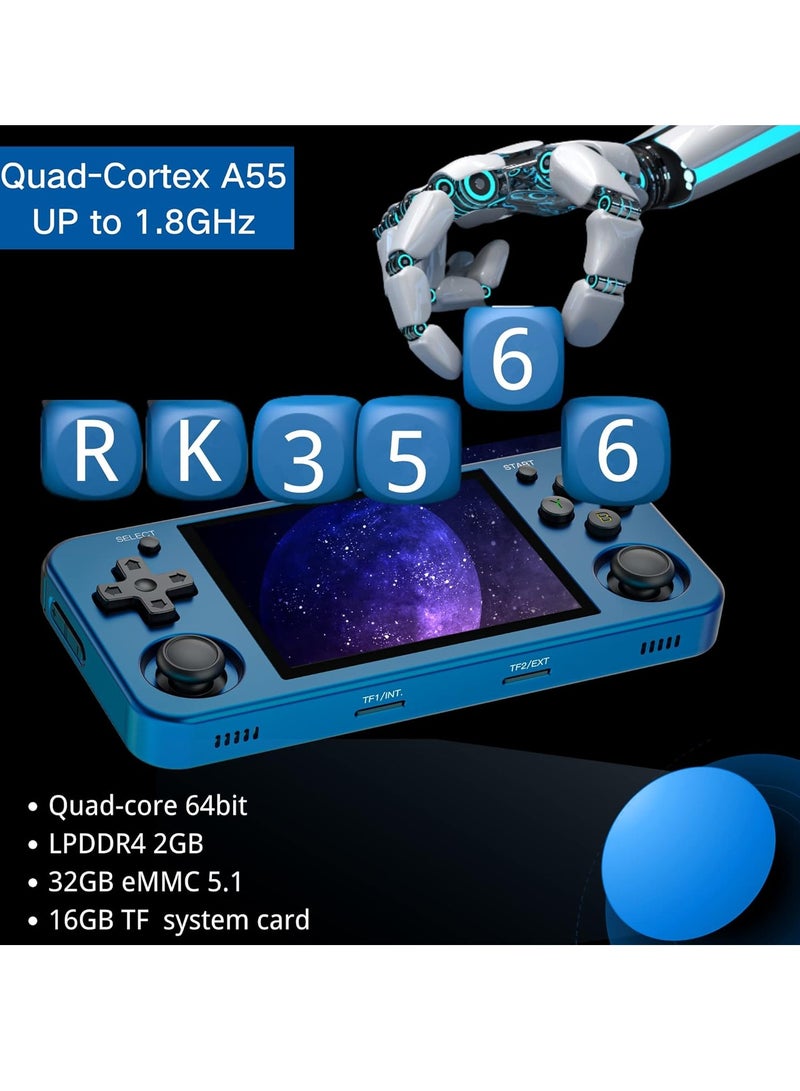 ANBERNIC RG353M Handheld Game Console Aluminum Alloy CNC Support Dual OS Android 11+ Linux, 5G WiFi 4.2 Bluetooth 3.5 Inch IPS Multi-Touch Screen 64G TF Card 4420+ Classic Games(Blue)